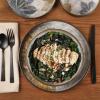 image:imageGibson Elite Bayou Moon Plates and Bowls Sets 16Piece White Matte Stoneware Dinnerware Sets Solid Color Reactive Glaze Dish SetMulticolor Leaf Design Chantilly Hil