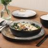 image:imageGibson Elite Bayou Moon Plates and Bowls Sets 16Piece White Matte Stoneware Dinnerware Sets Solid Color Reactive Glaze Dish SetMulticolor Leaf Design Chantilly Hil