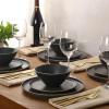 image:imageGibson Elite Coastal Forest Plates and Bowls Sets 12Piece Stoneware Dinnerware Sets Triple Reactive Glaze Dish Set  BlackBlack Coastal Forest