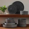 image:imageGibson Elite Coastal Forest Plates and Bowls Sets 12Piece Stoneware Dinnerware Sets Triple Reactive Glaze Dish Set  BlackBlack Solana