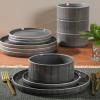 image:imageGibson Elite Coastal Forest Plates and Bowls Sets 12Piece Stoneware Dinnerware Sets Triple Reactive Glaze Dish Set  BlackBlack Solana