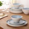 image:imageGibson Elite Coastal Forest Plates and Bowls Sets 12Piece Stoneware Dinnerware Sets Triple Reactive Glaze Dish Set  BlackBlueCream White Coastal Forest