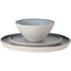 image:imageGibson Elite Coastal Forest Plates and Bowls Sets 12Piece Stoneware Dinnerware Sets Triple Reactive Glaze Dish Set  BlackBlueCream White Coastal Forest