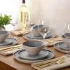 image:imageGibson Elite Coastal Forest Plates and Bowls Sets 12Piece Stoneware Dinnerware Sets Triple Reactive Glaze Dish Set  BlackGreyCream White Coast Forest