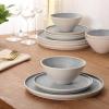 image:imageGibson Elite Coastal Forest Plates and Bowls Sets 12Piece Stoneware Dinnerware Sets Triple Reactive Glaze Dish Set  BlackGreyCream White Coast Forest