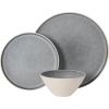 image:imageGibson Elite Coastal Forest Plates and Bowls Sets 12Piece Stoneware Dinnerware Sets Triple Reactive Glaze Dish Set  BlackGreyCream White Coast Forest