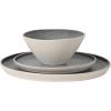 image:imageGibson Elite Coastal Forest Plates and Bowls Sets 12Piece Stoneware Dinnerware Sets Triple Reactive Glaze Dish Set  BlackGreyCream White Coast Forest