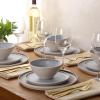 image:imageGibson Elite Coastal Forest Plates and Bowls Sets 12Piece Stoneware Dinnerware Sets Triple Reactive Glaze Dish Set  BlackLight GreyCream White Coastal Forest