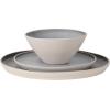 image:imageGibson Elite Coastal Forest Plates and Bowls Sets 12Piece Stoneware Dinnerware Sets Triple Reactive Glaze Dish Set  BlackLight GreyCream White Coastal Forest