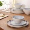 image:imageGibson Elite Coastal Forest Plates and Bowls Sets 12Piece Stoneware Dinnerware Sets Triple Reactive Glaze Dish Set  BlackLight GreyCream White Coastal Forest