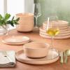 image:imageGibson Elite Coastal Forest Plates and Bowls Sets 12Piece Stoneware Dinnerware Sets Triple Reactive Glaze Dish Set  BlackPeach Northrock