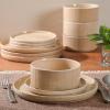 image:imageGibson Elite Coastal Forest Plates and Bowls Sets 12Piece Stoneware Dinnerware Sets Triple Reactive Glaze Dish Set  BlackTerracotta Orange Solana