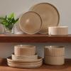 image:imageGibson Elite Coastal Forest Plates and Bowls Sets 12Piece Stoneware Dinnerware Sets Triple Reactive Glaze Dish Set  BlackTerracotta Orange Solana