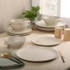 image:imageGibson Elite Coastal Forest Plates and Bowls Sets 12Piece Stoneware Dinnerware Sets Triple Reactive Glaze Dish Set  BlackWhite Cream Clover Hill