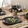 image:imageGibson Elite Pacifco Beach Plates and Bowls Sets 12Piece Stoneware Dinnerware Sets Reactive Glaze Dish Set  BlueBlack Eclipse Swirls