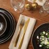image:imageGibson Elite Pacifco Beach Plates and Bowls Sets 12Piece Stoneware Dinnerware Sets Reactive Glaze Dish Set  BlueBlack Eclipse Swirls