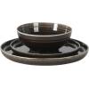 image:imageGibson Elite Pacifco Beach Plates and Bowls Sets 12Piece Stoneware Dinnerware Sets Reactive Glaze Dish Set  BlueBlack Eclipse Swirls