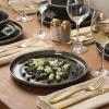 image:imageGibson Elite Pacifco Beach Plates and Bowls Sets 12Piece Stoneware Dinnerware Sets Reactive Glaze Dish Set  BlueBlack Eclipse Swirls