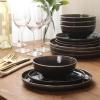 image:imageGibson Elite Pacifco Beach Plates and Bowls Sets 12Piece Stoneware Dinnerware Sets Reactive Glaze Dish Set  BlueBlack Eclipse Swirls