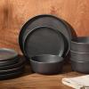 image:imageGibson Elite Pacifco Beach Plates and Bowls Sets 12Piece Stoneware Dinnerware Sets Reactive Glaze Dish Set  BlueBlack Pasco