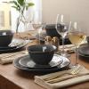 image:imageGibson Elite Pacifco Beach Plates and Bowls Sets 12Piece Stoneware Dinnerware Sets Reactive Glaze Dish Set  BlueBlack Port Barton