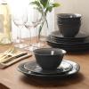 image:imageGibson Elite Pacifco Beach Plates and Bowls Sets 12Piece Stoneware Dinnerware Sets Reactive Glaze Dish Set  BlueBlack Port Barton