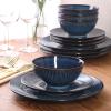 image:imageGibson Elite Pacifco Beach Plates and Bowls Sets 12Piece Stoneware Dinnerware Sets Reactive Glaze Dish Set  BlueBlue Midnight Lune