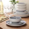 image:imageGibson Elite Pacifco Beach Plates and Bowls Sets 12Piece Stoneware Dinnerware Sets Reactive Glaze Dish Set  BlueBlue Pacifico Beach