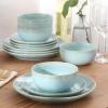 image:imageGibson Elite Pacifco Beach Plates and Bowls Sets 12Piece Stoneware Dinnerware Sets Reactive Glaze Dish Set  BlueBlue Pine Coast