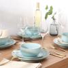 image:imageGibson Elite Pacifco Beach Plates and Bowls Sets 12Piece Stoneware Dinnerware Sets Reactive Glaze Dish Set  BlueBlue Pine Coast