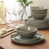 image:imageGibson Elite Pacifco Beach Plates and Bowls Sets 12Piece Stoneware Dinnerware Sets Reactive Glaze Dish Set  BlueGreen Eclipse Swirls