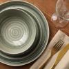 image:imageGibson Elite Pacifco Beach Plates and Bowls Sets 12Piece Stoneware Dinnerware Sets Reactive Glaze Dish Set  BlueGreen Eclipse Swirls