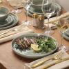 image:imageGibson Elite Pacifco Beach Plates and Bowls Sets 12Piece Stoneware Dinnerware Sets Reactive Glaze Dish Set  BlueGreen Eclipse Swirls