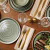 image:imageGibson Elite Pacifco Beach Plates and Bowls Sets 12Piece Stoneware Dinnerware Sets Reactive Glaze Dish Set  BlueGreen Eclipse Swirls
