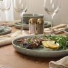 image:imageGibson Elite Pacifco Beach Plates and Bowls Sets 12Piece Stoneware Dinnerware Sets Reactive Glaze Dish Set  BlueGreen Eclipse Swirls