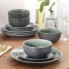 image:imageGibson Elite Pacifco Beach Plates and Bowls Sets 12Piece Stoneware Dinnerware Sets Reactive Glaze Dish Set  BlueGreen Pine Coast