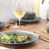 image:imageGibson Elite Pacifco Beach Plates and Bowls Sets 12Piece Stoneware Dinnerware Sets Reactive Glaze Dish Set  BlueGreen Pine Coast