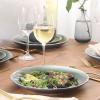 image:imageGibson Elite Pacifco Beach Plates and Bowls Sets 12Piece Stoneware Dinnerware Sets Reactive Glaze Dish Set  BlueGreen Pine Coast