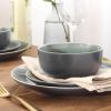 image:imageGibson Elite Pacifco Beach Plates and Bowls Sets 12Piece Stoneware Dinnerware Sets Reactive Glaze Dish Set  BlueGreen Pine Coast