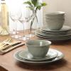 image:imageGibson Elite Pacifco Beach Plates and Bowls Sets 12Piece Stoneware Dinnerware Sets Reactive Glaze Dish Set  BlueGreen Port Barton