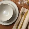 image:imageGibson Elite Pacifco Beach Plates and Bowls Sets 12Piece Stoneware Dinnerware Sets Reactive Glaze Dish Set  BlueMoonstone White White Sands