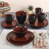 image:imageGibson Elite Pacifco Beach Plates and Bowls Sets 12Piece Stoneware Dinnerware Sets Reactive Glaze Dish Set  BlueRed