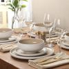 image:imageGibson Elite Pacifco Beach Plates and Bowls Sets 12Piece Stoneware Dinnerware Sets Reactive Glaze Dish Set  BlueTaupe Pacifico Beach