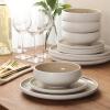 image:imageGibson Elite Pacifco Beach Plates and Bowls Sets 12Piece Stoneware Dinnerware Sets Reactive Glaze Dish Set  BlueTaupe Pacifico Beach