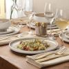 image:imageGibson Elite Pacifco Beach Plates and Bowls Sets 12Piece Stoneware Dinnerware Sets Reactive Glaze Dish Set  BlueTaupe Pacifico Beach