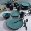 image:imageGibson Elite Pacifco Beach Plates and Bowls Sets 12Piece Stoneware Dinnerware Sets Reactive Glaze Dish Set  BlueTeal