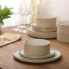 image:imageGibson Elite Villa Amadora  Made in Portugal  12 Piece Dinnerware Set for 4 Two Tone Tan and Grey Speckled Stoneware Plates and Bowls Sets Dish Set with Dinner Plates Salad Plates amp Cereal BowlsTanWhite Valle Amadora Dinnerware