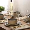 image:imageGibson Elite Villa Amadora  Made in Portugal  12 Piece Dinnerware Set for 4 Two Tone Tan and Grey Speckled Stoneware Plates and Bowls Sets Dish Set with Dinner Plates Salad Plates amp Cereal BowlsTanGrey Valle Amadora Dinnerware