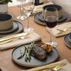 image:imageGibson Elite Villa Amadora  Made in Portugal  12 Piece Dinnerware Set for 4 Two Tone Tan and Grey Speckled Stoneware Plates and Bowls Sets Dish Set with Dinner Plates Salad Plates amp Cereal BowlsTanBlack Valle Amadora Dinnerware