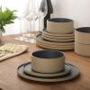 image:imageGibson Elite Villa Amadora  Made in Portugal  12 Piece Dinnerware Set for 4 Two Tone Tan and Grey Speckled Stoneware Plates and Bowls Sets Dish Set with Dinner Plates Salad Plates amp Cereal BowlsTanBlack Valle Amadora Dinnerware